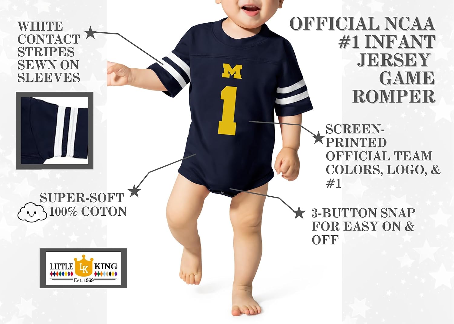 Little King College Football #1 Infant Jersey Game Romper-Sizes 6M 12M 18M