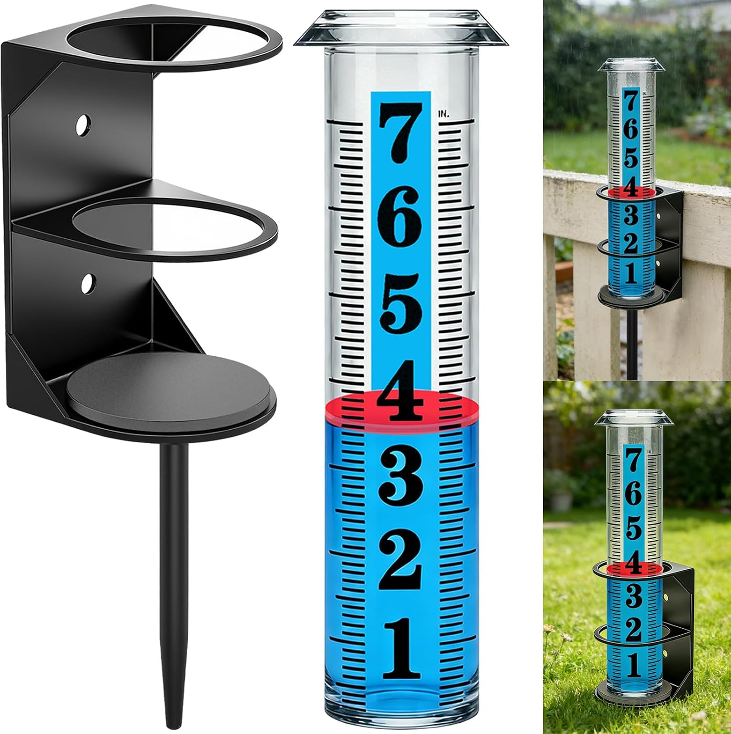 YZDTECH Rain Gauge Outdoor, Accurate Rain Gauges Outdoors Best Rated with Metal Rack Holder, Large Water Gauge with Red Float, Water Rain Meter with Thickened Plastic Large Font Tube for Yard Garden