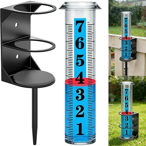 YZDTECH Rain Gauge Outdoor, Accurate Rain Gauges Outdoors Best Rated with Metal Rack Holder, Large Water Gauge with Red Float, Water Rain Meter with Thickened Plastic Large Font Tube for Yard Garden