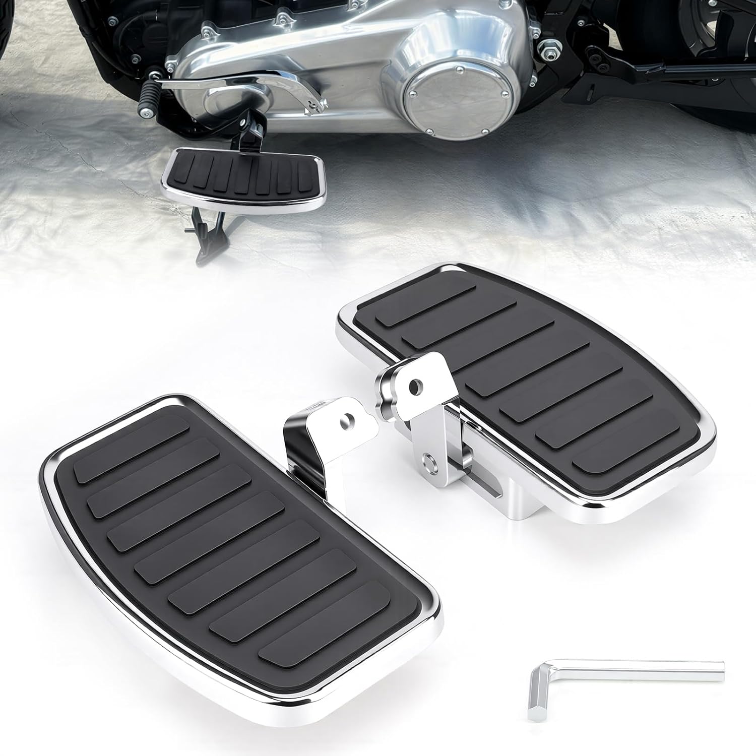 Floorboards Front Footpegs for Harley Softail 2018-2024 Breakout Deluxe Fat Bob Fat Boy Heritage Low Rider Slim Street Bob Sport Glide Wide Rider Anti-Slip Highway Pegs (Chrome)