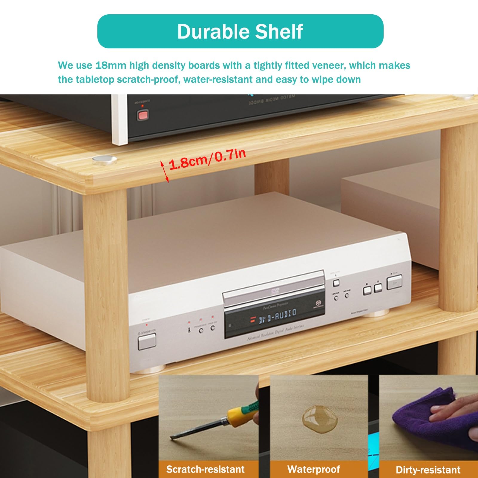 Mobiletto AV in Legno a 2/3/4 Ripiani - Scaffalatura angolare per Console di Videogiochi, sistemi Hi-Fi, Porta Dvd e Giradischi - Soluzione di archiviazione Elegante e salvaspazio