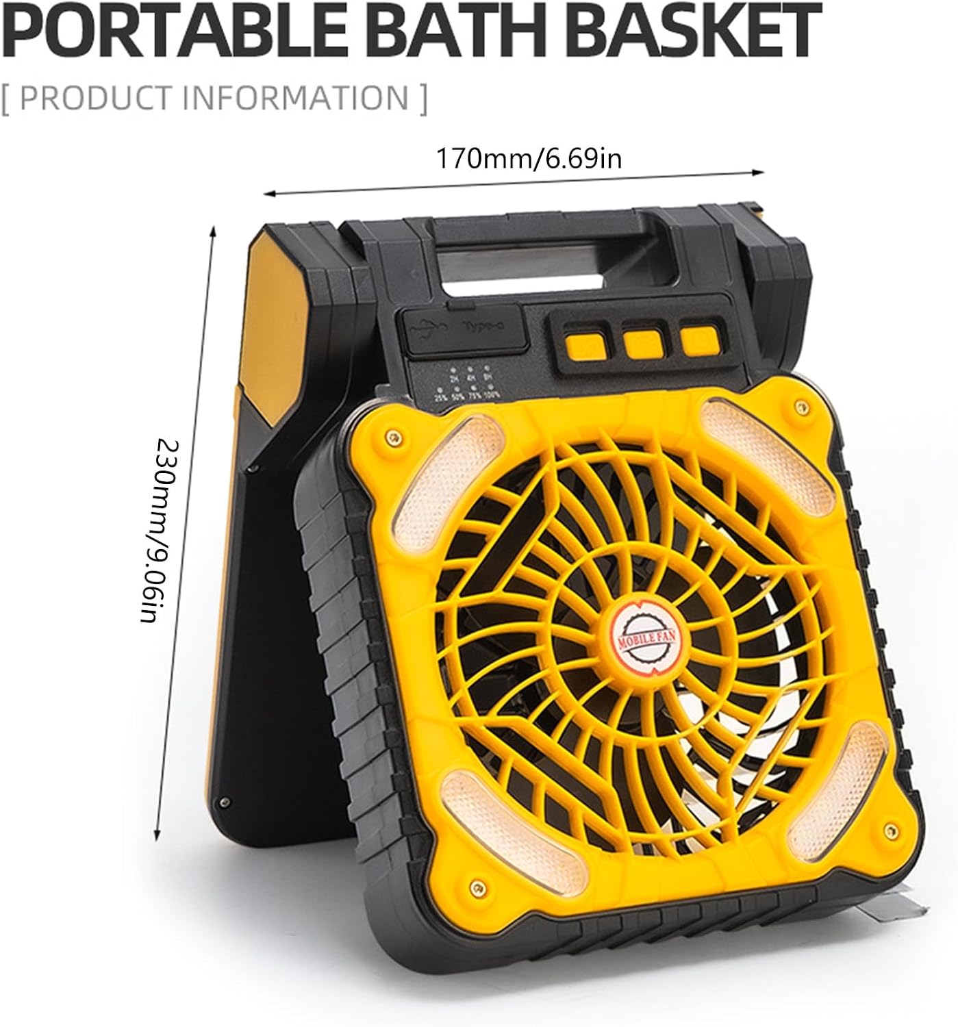 Solar Camping Fan 5200mAh Power with LED Light Rechargeable Battery Operated for Outside 4 Speed 2-8H Timer Power Camping