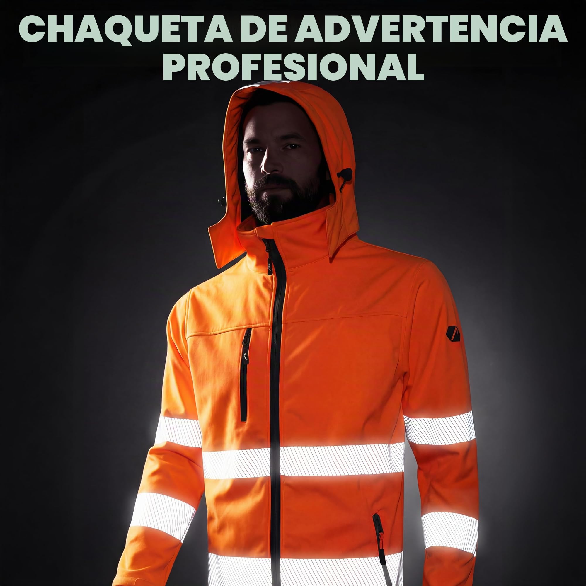 ACE Neon Lite Chaqueta de alta visibilidad - chaqueta softshell de advertencia incl. reflectores y capucha desmontable - EN ISO 20471 - Naranja