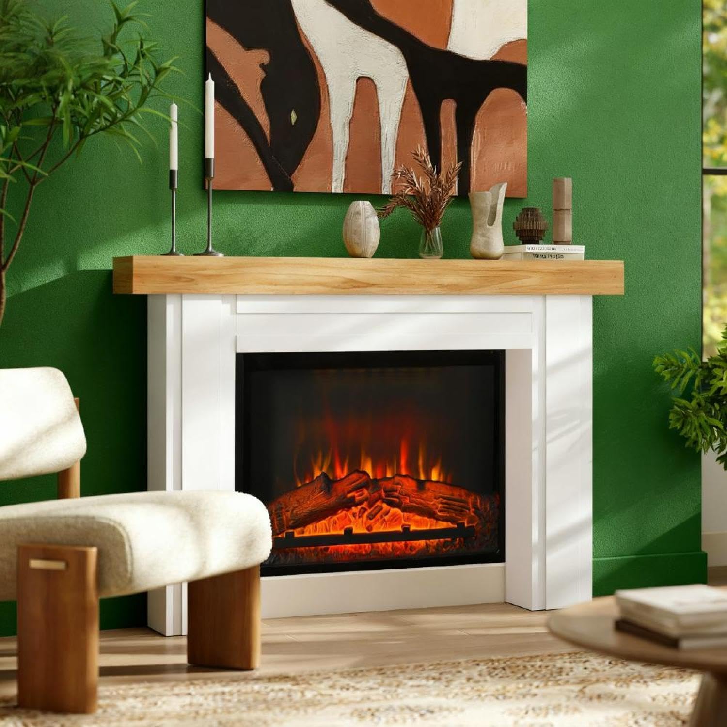 Fireplace Mantel, Freestanding Fireplace Surround with Leg for Electric Fireplaces White Modern Minimalist Design Electric Fireplace Decor Modern Elegance