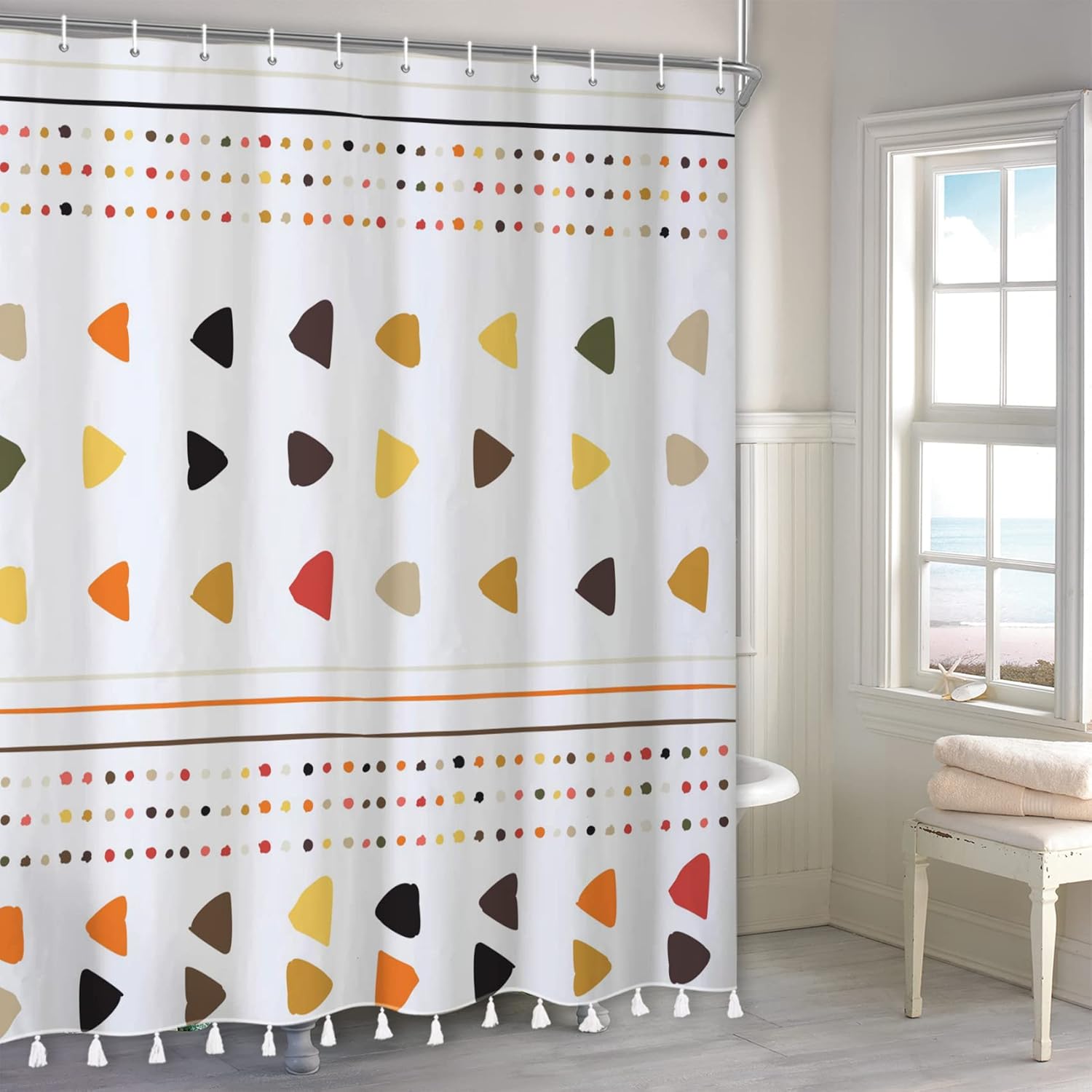Ttincceer Color Triangle Shower Curtain with Tassels