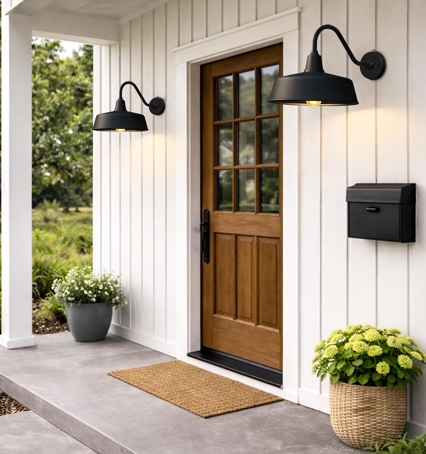 12.6 Inch Large Outdoor Barn Light, Dusk to Dawn Wall Mounted Farmhouse Barn Gooseneck Light, Perfect for Porch, Farmhouse, Garage, Exterior Light Fixture