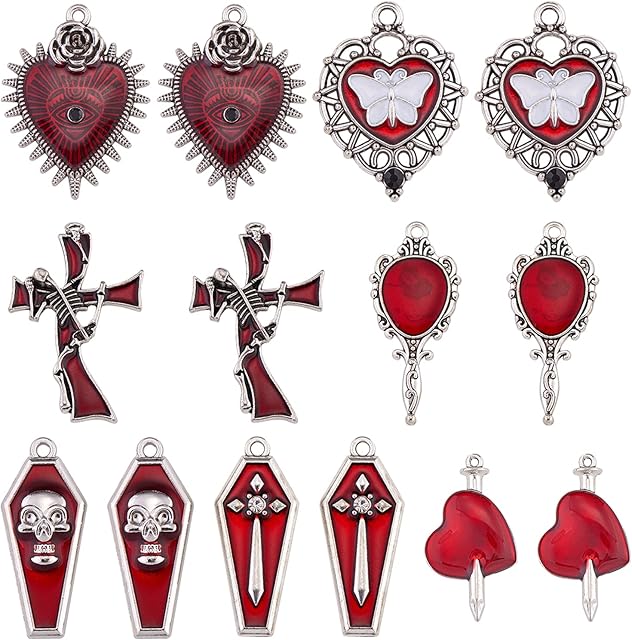 WEWAYSMILE Enamel Halloween Charm Pendant, Halloween Crucifix Charms, Halloween Alloy Charms, for Halloween Decorations Jewellery Making