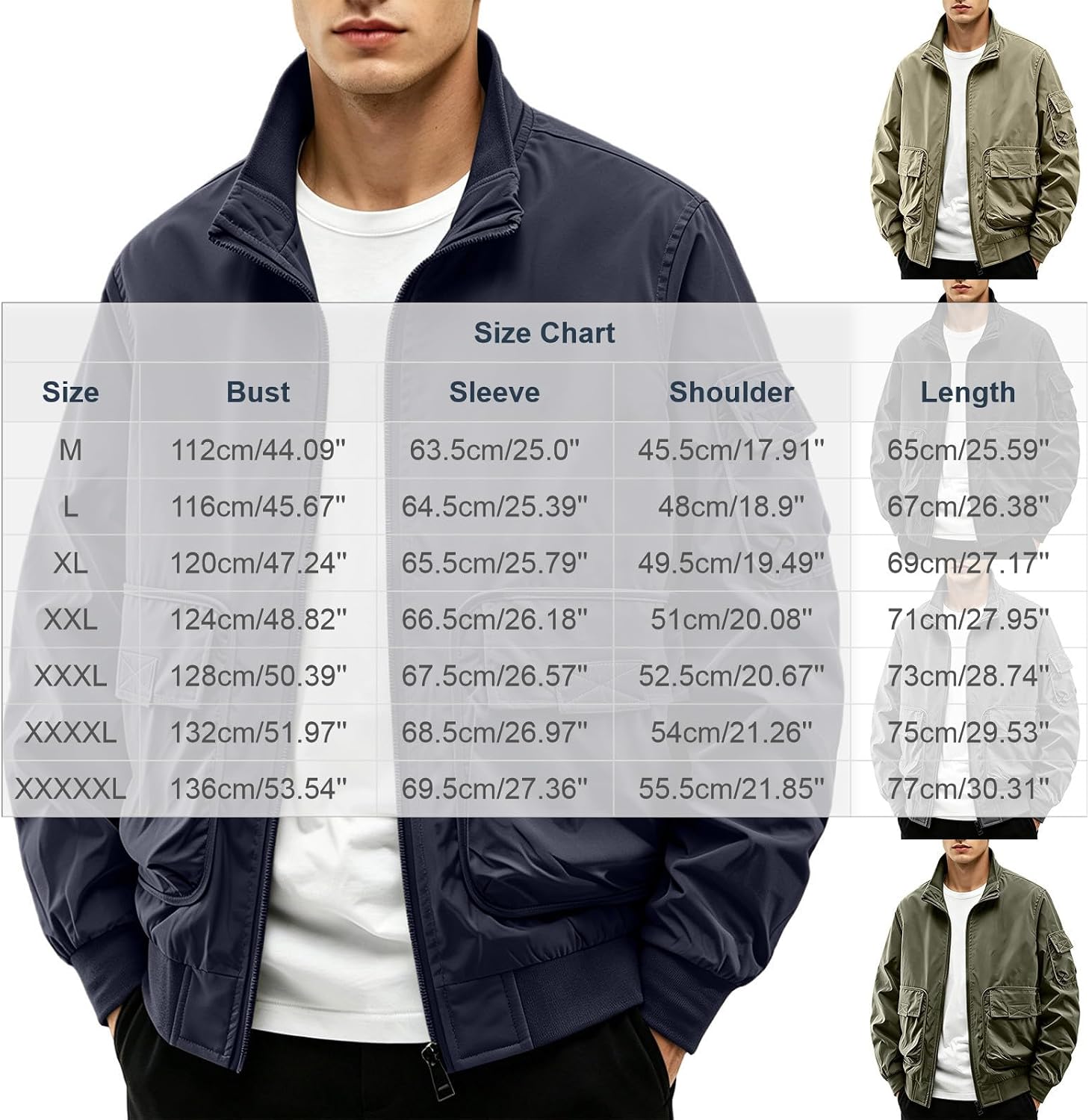 Mens Utility Bomber Jacket Long Sleeve Stand Collar Full Zip Loose Fit Coat Casual Outdoor Work Tops with Pockets