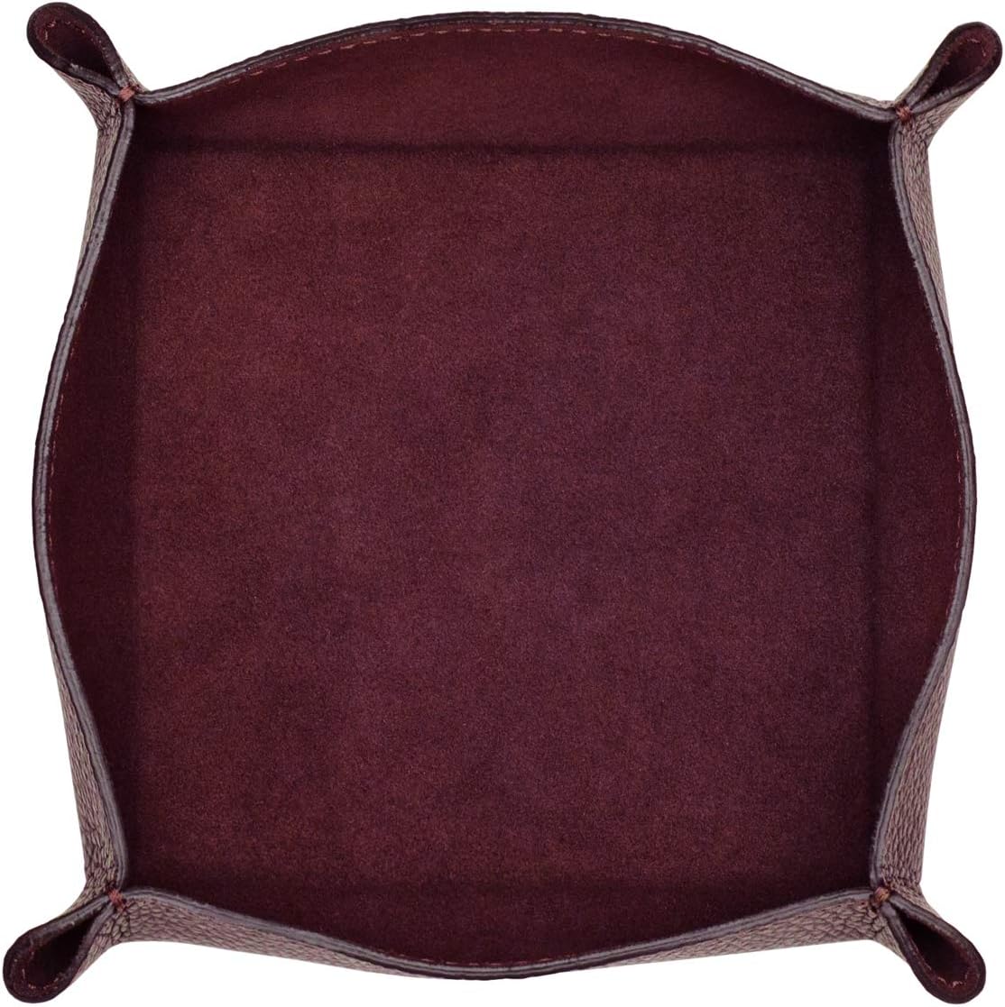 Maruse Italian Tumble Leather Valet Tray Organizer, Office Desk Accessory, Durable Leather Handmade in Italy (Wine)