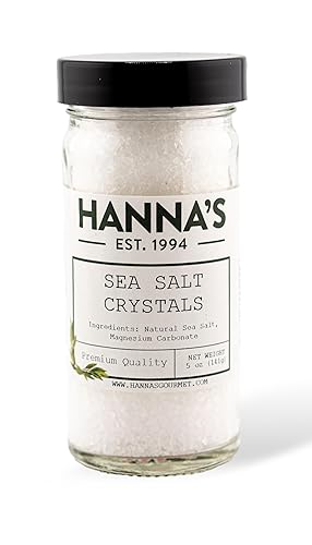 Hanna's - Cristales de sal marina, sal gourmet, calidad premium, tarro de vidrio de 4 onzas líquidas