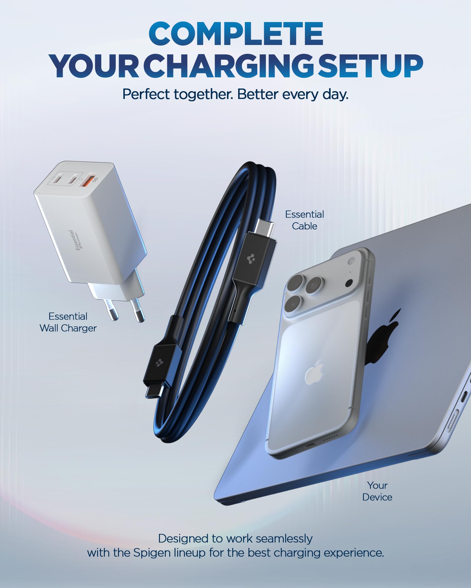Spigen USB-C to USB-C 1 Metre Kablo 100W Güç/PPS 2.0 Super Hızlı Şarj / 5 Gbps (E-Marker Çip) Data Hızı/USB 3.2 Type-C Ekstra Dayanıklı MFI Lisanslı Black - ACA09459
