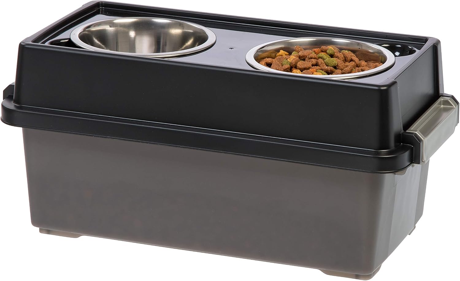IRIS Medium Elevated Feeder with Airtight Storage, Black