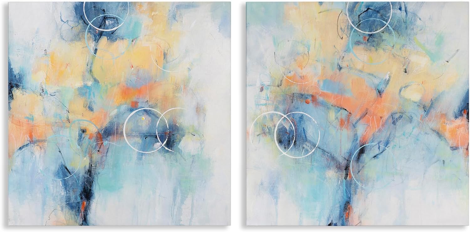 'Abstract Blossoms Layered Circle Shapes'| 2pc Canvas Art Set 2 | Stupell Industries | 24 x 24 Inches, Easy to Hang and Sturdy, Made in USA, by Tim O'Toole