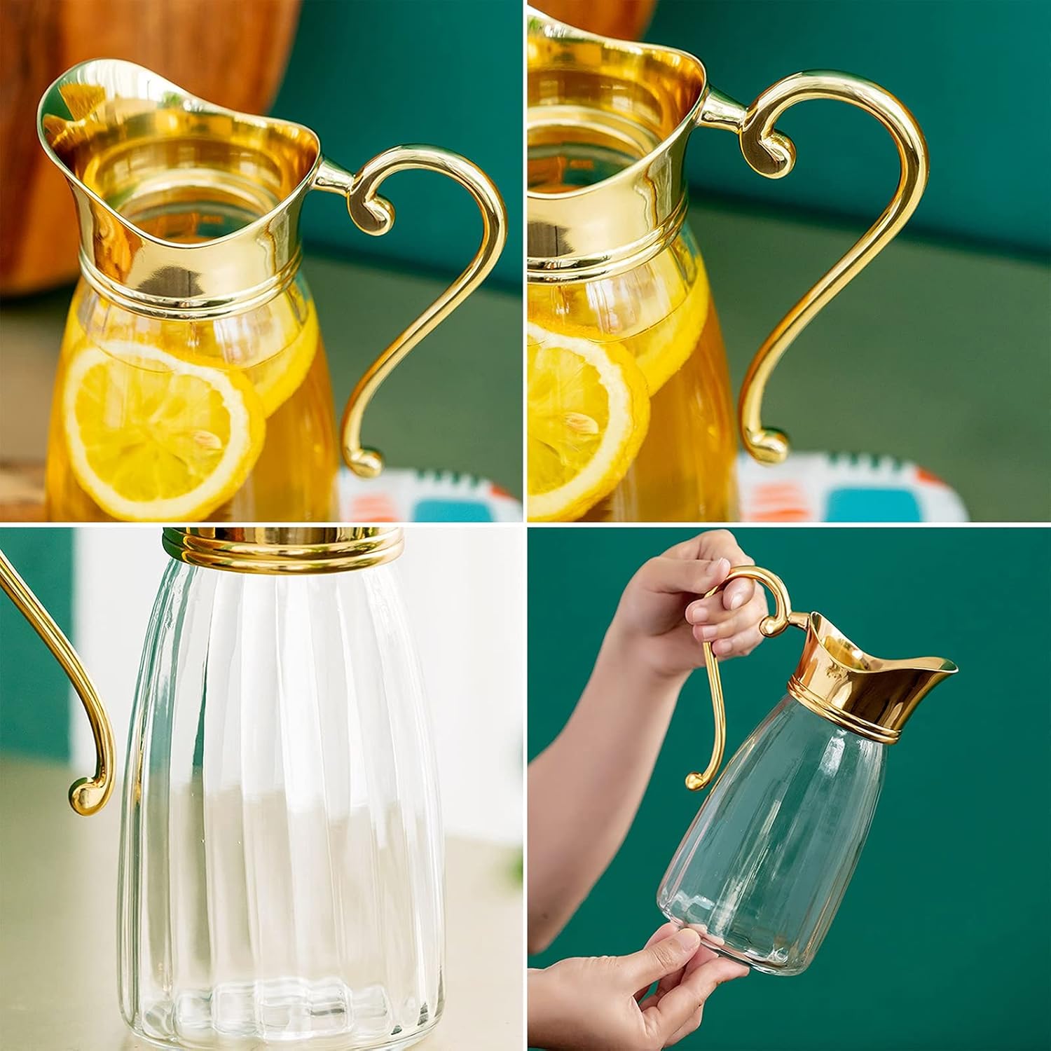 アイスティーピッチャー 真鍮のハンドルと噴出口、クリエイティブな冷たい水の水差しミルク水差し、レストラン、コーヒーショップ（25.3