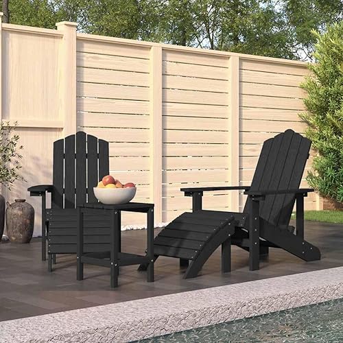 Sillas Adirondack para patio con reposapiés y mesa HDPE antracita silla de patio al aire libre sillas de comedor al aire libre Sillas para Comedor