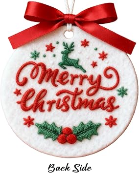 Personalized Christmas Ornament Custom Name & Text 6 Embroidery Designs (Santa, Reindeer, Snowman, Gingerbread, Stocking, Penguin) Double-Sided Felt Christmas Tree Decoration (1)