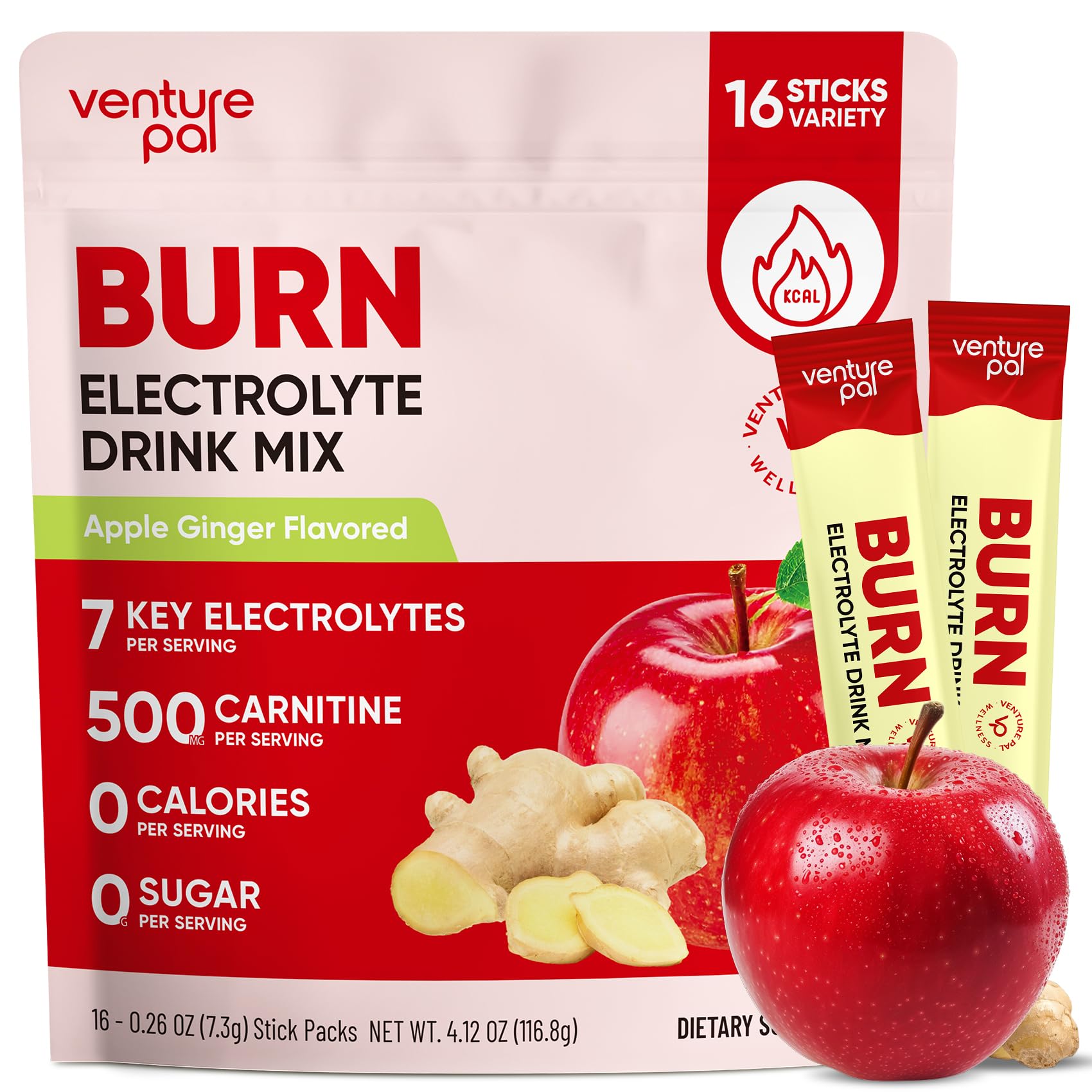 Venture Pal Electrolytes Powder Sugar Free, 16 Pack Hydration Packets, Bulk Electrolyte Powder, Daily Electrolytes, Electrolyte Supplements, Apple Ginger Flavor
