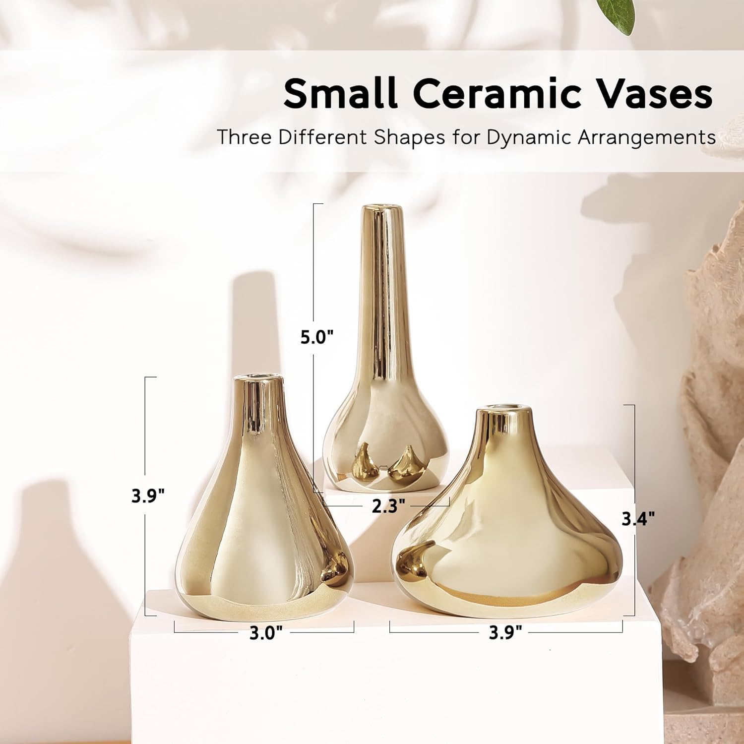 Port&Petal Brass Vases (Set of 3) - Small Bud Vases 3.5-5" Tall With Reflective Finish | Home Accent for Living Room, Table Decor, Wedding Centerpiece image 2 of 7 B0C57SWJJQ