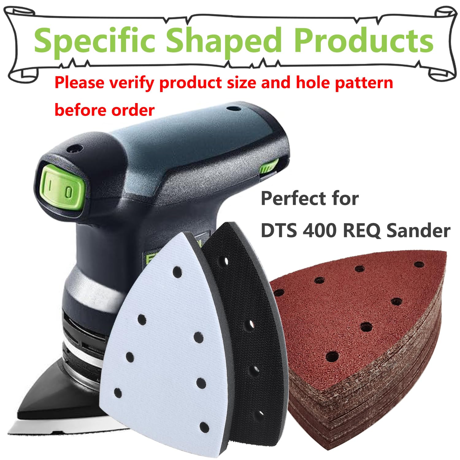 FOWOK 50Pcs Sandpaper for Festool Mouse Sander with 2 Sanding Interface Pad