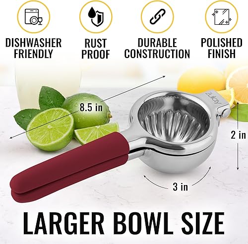 Miniatura 3 de Zulay Kitchen Exprimidor de Limón de Acero Inoxidable con Tazón Exprimidor de Metal Sólido Premium de Servicio Pesado y Mangos de Silicona Grado
