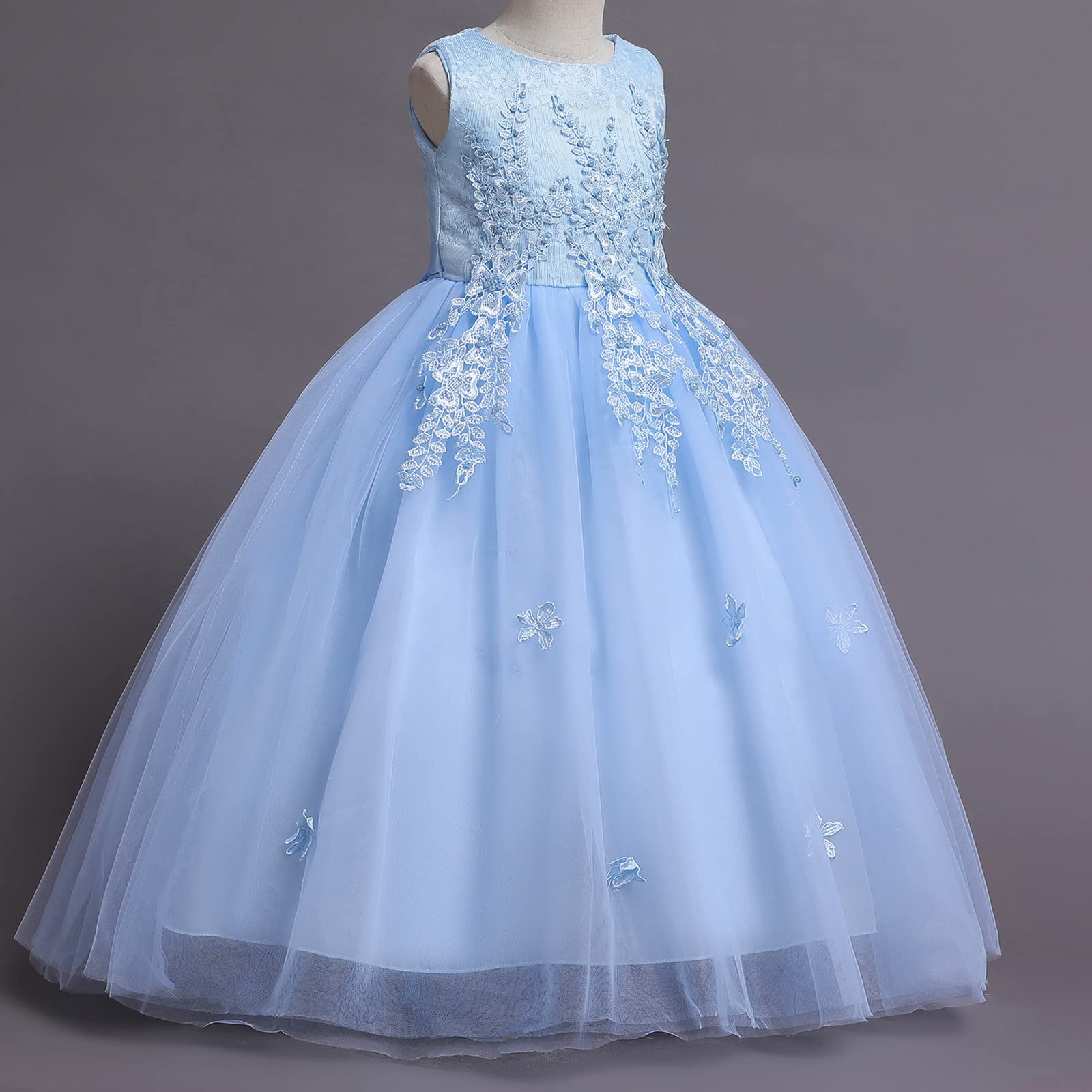Langes Kleid für Mädchen, Blumenmuster, Spitze, Prinzessin, für Kinder, Tüll, Festzug, formelle Party, Hochzeit, Bodentanz, Abendkleid