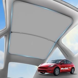 Gina Tesla Model Y Sunshade Roof Window Insulation UV Rays Protection, No Sag Foldable New Upgrade 2-in-1 Heat Insulation Cover Sun Blocking Roof Shade Shading Rate 99%, Model Y Accessories 2019-2023