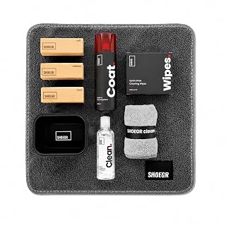 SHOEGR Sneaker Cleaner Kit | Shoe Cleaner Kit with Protector Spray | Cleaning Solution | 12 Wipes | Cleaning Mat & Collapsible Bowl | Complete Shoe Care & Protection Set for Multi-Material Footwear