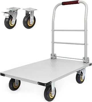 2000 LBS Heavy Duty Platform Truck, Foldable Push Cart Dolly with 360 Swivel Wheels & Brakes, Reinforced Steel Flatbed Cart, Folding Hand Truck for Warehouse, Moving, Industrial 36" x 24"