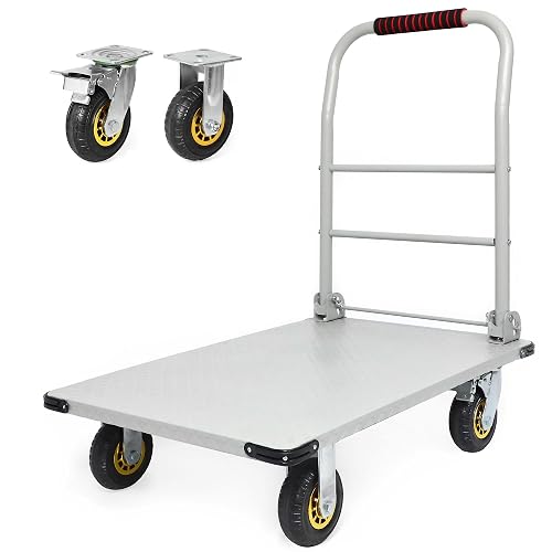 FULUPET 2000 LBS Heavy Duty Platform Truck, Foldable Push Cart Dolly with 360° Swivel Wheels & Brakes, Reinforced Steel Flatbed Cart, Folding Hand Truck for Warehouse, Moving, Industrial (36" x 24")