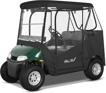 Golf Cart Enclosure 2 Passenger Rain Cover for EZGO TXT & RXV | 600D Waterproof Windproof Driving Enclosure, 4-Sided Clear Windows Roll-up Doors, All-weather Protection, Easy to Install