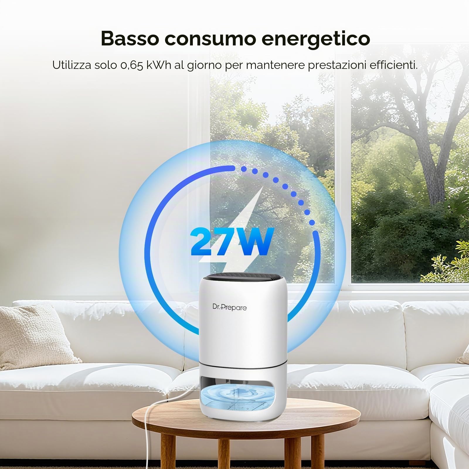 Dr.Prepare Deumidificatore Casa 1L Silenzioso Deumidificatore Portatile con Luce LED Timer 2/4/8H Spegnimento Automatico per Camera da Letto Bagno Armadio Camper