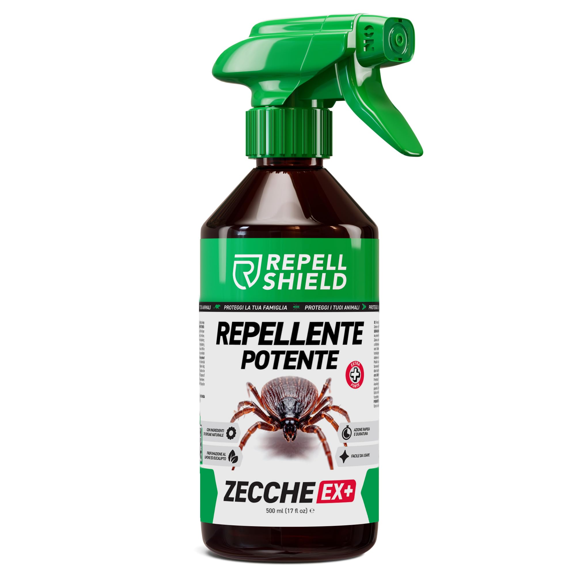 RepellShield® Spray Repellente per Zecche - 500 ml - Protezione per Pelle e Tessuti - Non Macchia - Uso Interno ed Esterno - Soluzione Repellente per Zecche Multiuso con Estratto di Crisantemo