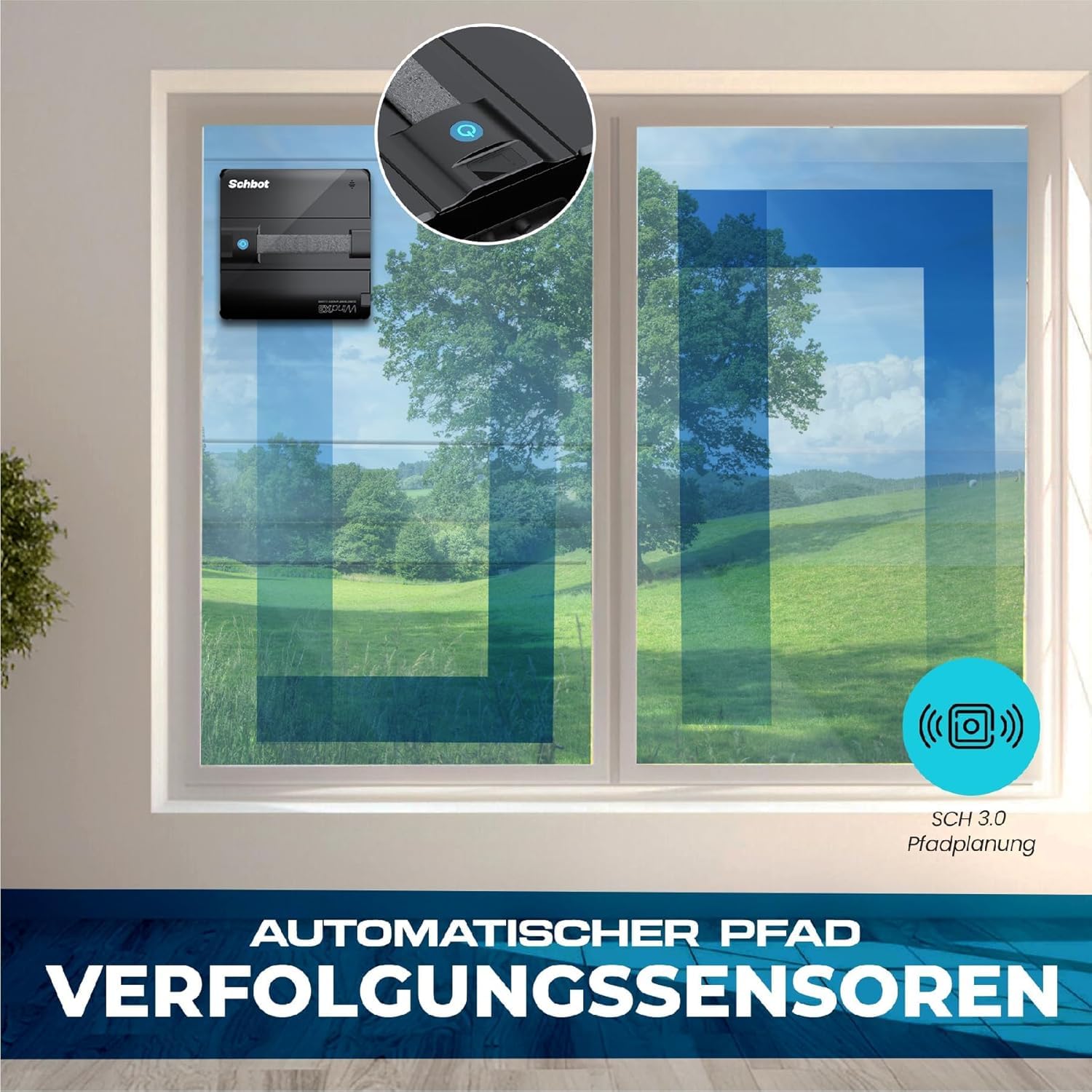 Wind X3 Wintergarten Kit – Fensterputzroboter mit Sprühfunktion für Wintergarten über Kopf, 10 Mikrofaser-Reinigungspads und 6 × 0,4 L Glas- & Fensterreiniger Konzentrat