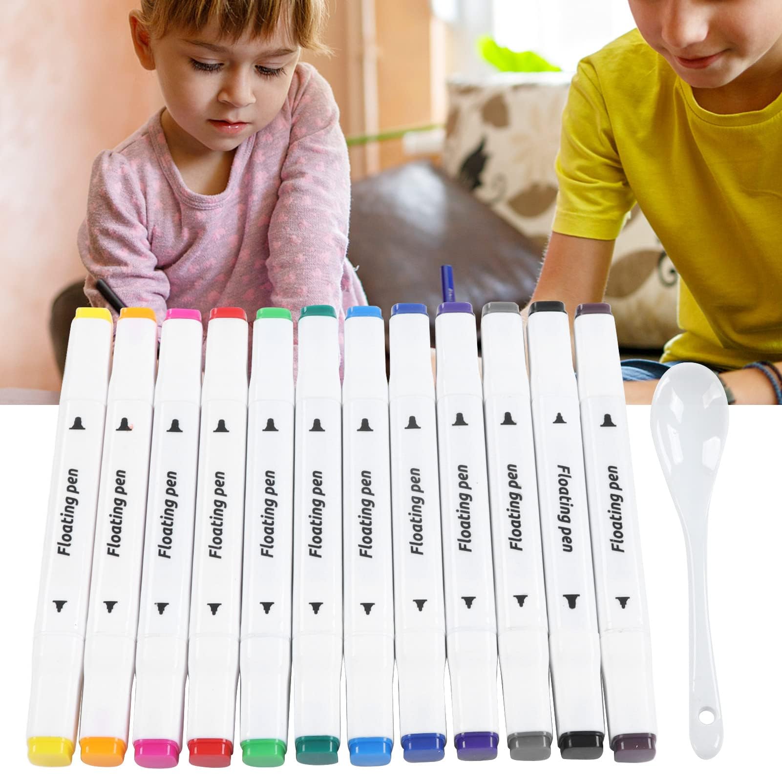 Magical Water Painting Pen, 12 Colors Doodle Water Floating, Erasable Whiteboard Marker with Spoon, Colored Doodle Drawing Pen, Amazing Kids' Gifts for Boys and Girls