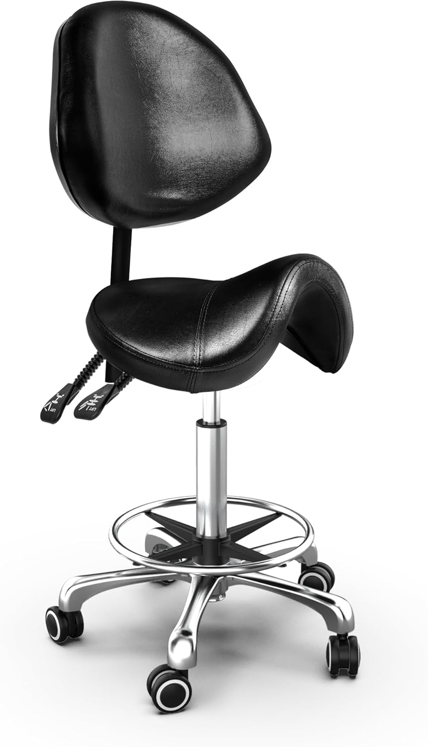 TASALON Saddle Stool with Back Support Ergonomic Adjustable Stool with Wheels - Swivel Salon Cutting Stool for Kitchen, Salon, Spa, Tattoo, Pedicure, Massage -Esthetician Chair – Black