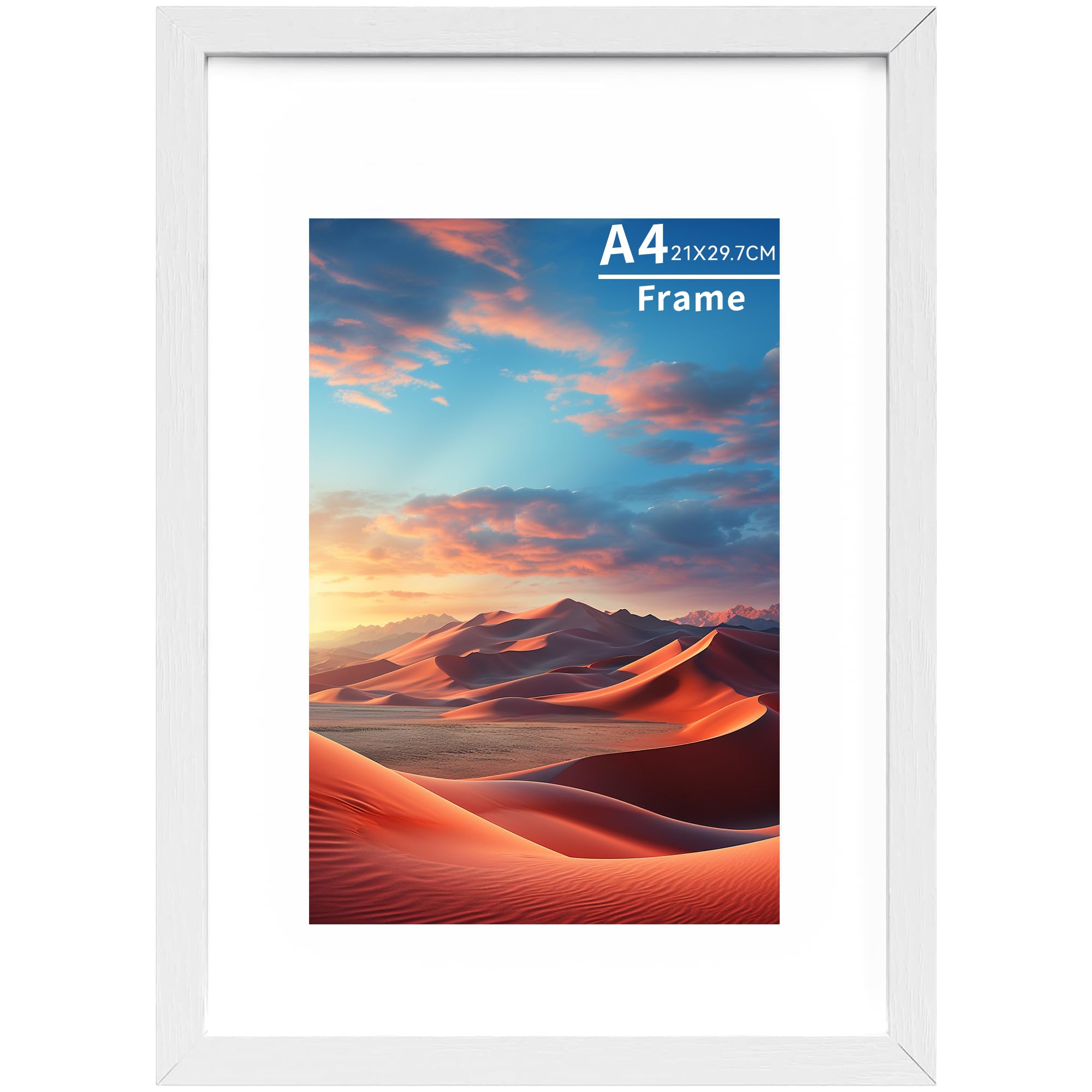 A4 Frame Wooden Picture Frames with A5 Mount,A4 Photo Frame with Acrylic Glass, A4 Picture Frame with Stand Tabletop or Wall Hanging,Certificate Frame Landscape or Portrait Orientation,White,1P — image 1