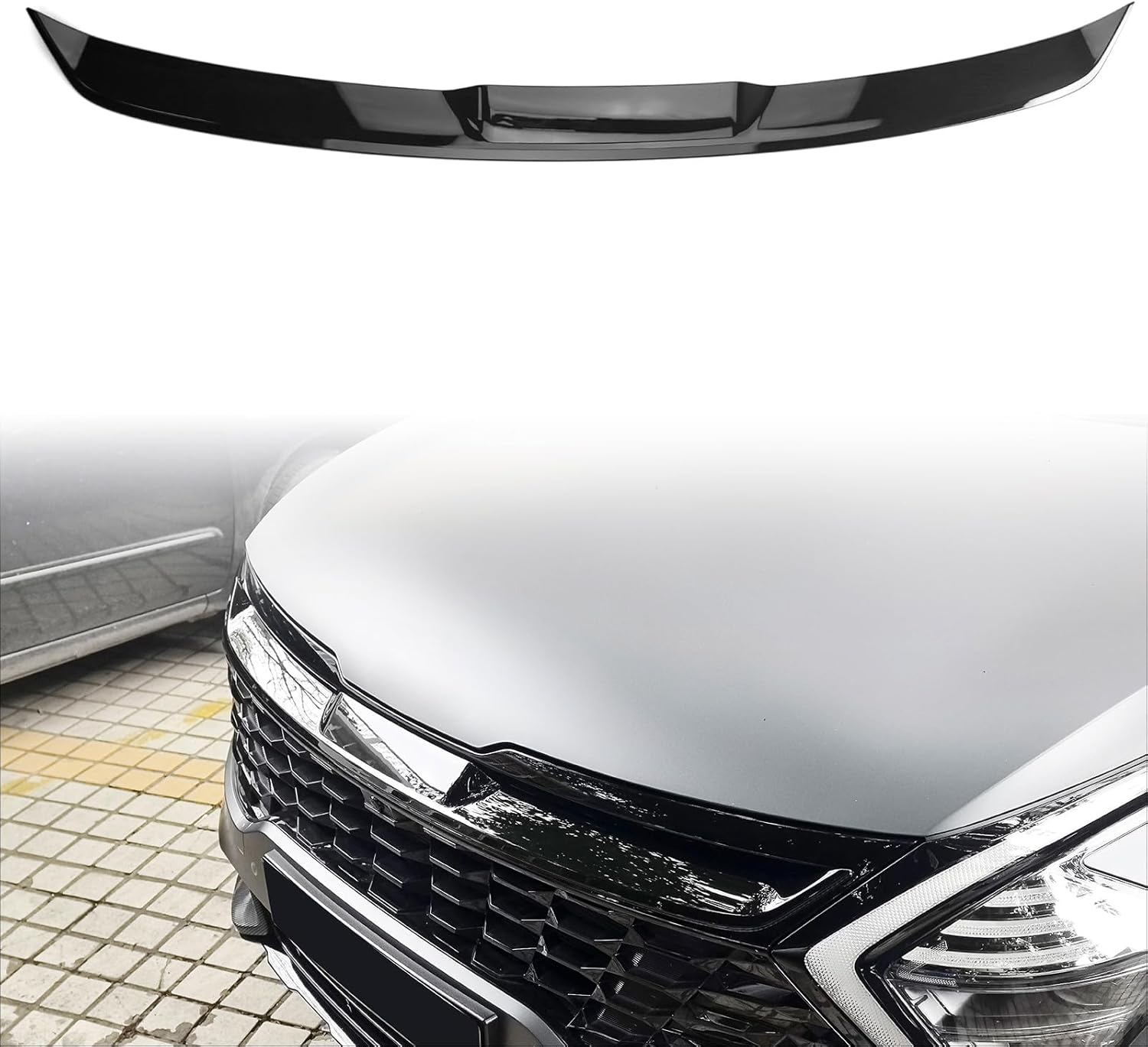 YOUTOOCAR Hood Grille Trim Cover Front Upper Grill Decoration Compatible with Kia Sportage 2023-2025 Accessories (Glossy Black)