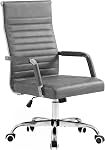 Furmax Ribbed Office Desk Chair Mid-Back PU Leather Executive Conference Task Chair Adjustable Swivel Chair with Arms (Black)