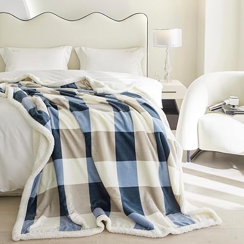 Vista 7 de Blanket for Women, Sherpa Throw Blanket for Couch, Flannel Cozy Soft Blanket for Bed - Fleece, Gray-Soft Blue, 50x60 Inches Gris suave azul