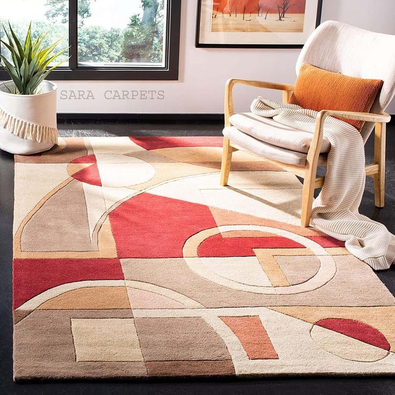 Image of Modern Abstract Hand Tufted Wool Floor Carpet for Home decore Living Room|Home and Bedroom & Hall 9x12feet (270 x 360cm) Beige H31