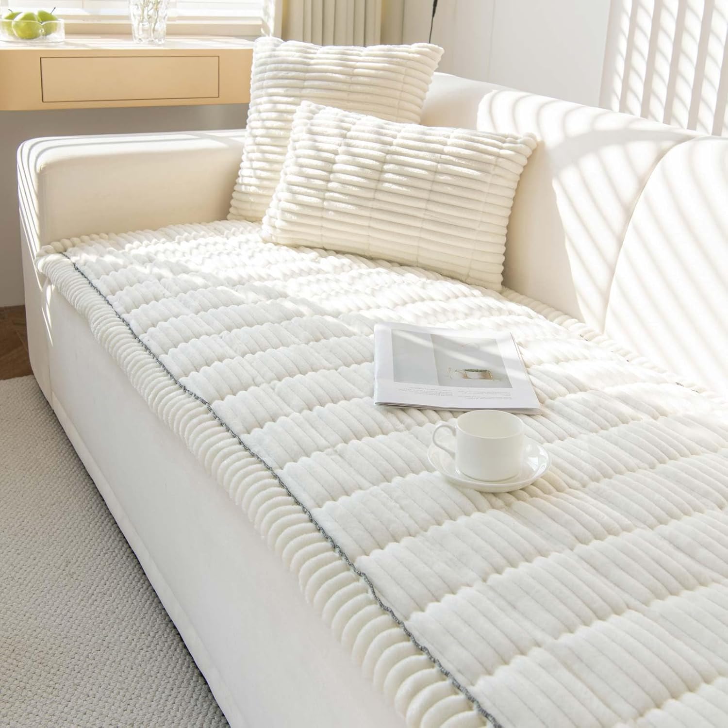 Couch Cover for Dogs Washable, Non Slip Sofa Covers for Pets 3 Cushion Couch Sofa, Sectional Slipcover Furniture Protector (1 PCS 27.5"x94" White) 1pc/27.5"x94"/Seat Cover White