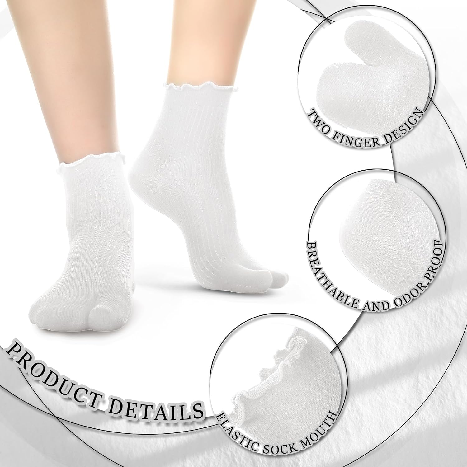 Bencailor 6 Pairs Tabi Socks Women Split Toe Flip Flop Frilly Socks Cotton Japanese Sandal Slipper for Men Women Unisex