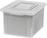 IRIS USA File Box, Plastic File Boxes With Lids, Document Organizer for Letter/Legal File, Document Box, Storage Bin For Hanging Files, Secure Latching Lid Stackable BPA-Free, Clear 35 Qt. 1 Pack