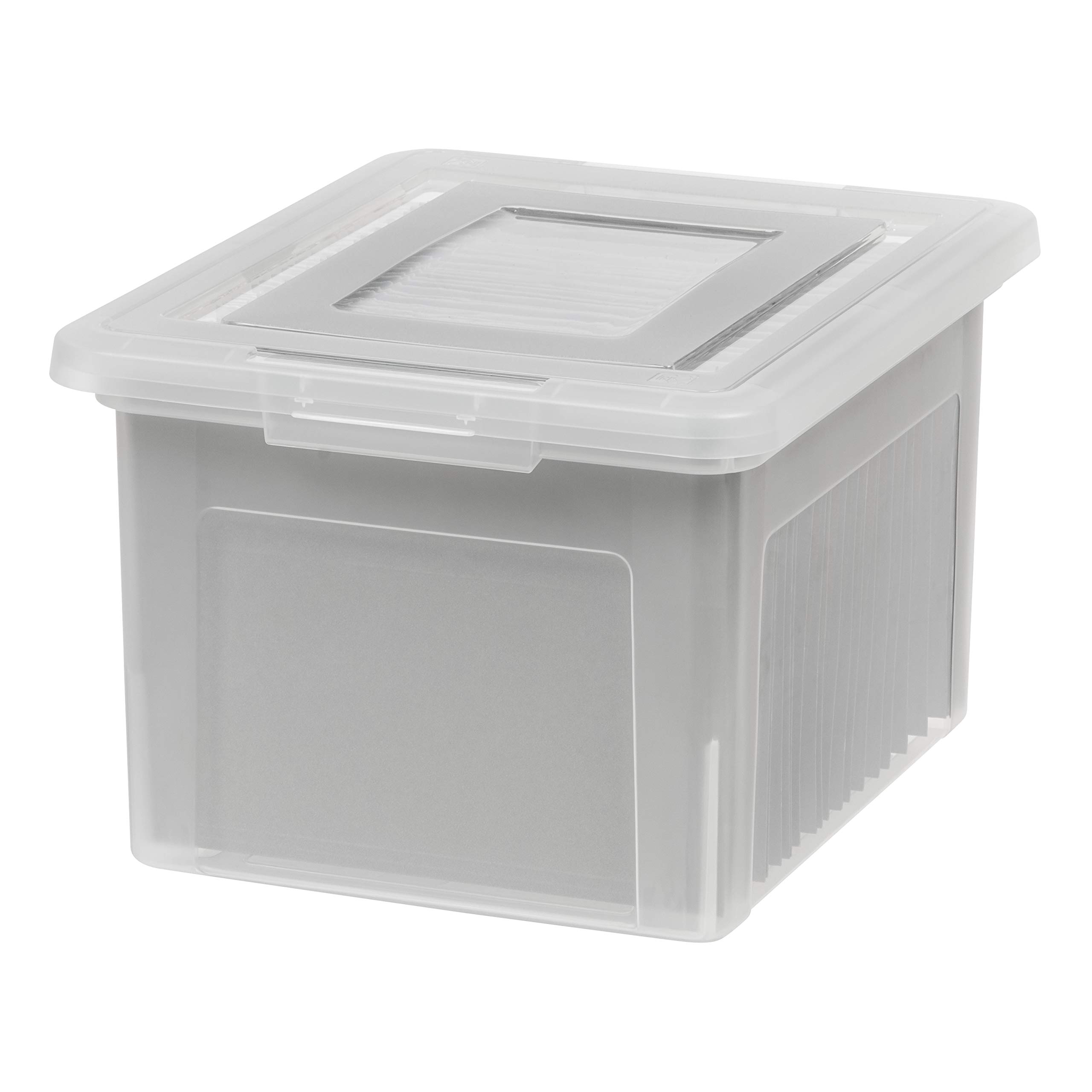 IRIS USA File Box, Plastic File Boxes With Lids, Document Organizer for Letter/Legal File, Document Box, Storage Bin For Hanging Files, Secure Latching Lid Stackable BPA-Free, Clear 35 Qt. 1 Pack