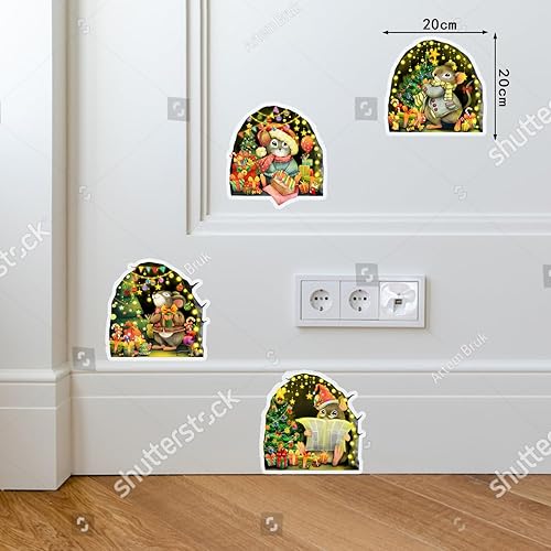Miniatura 7 de Calcomanías de pared de Navidad, 8 unidades, calcomanías de pared de ratones de Navidad que brillan en la oscuridad, decoración de pared de árboles