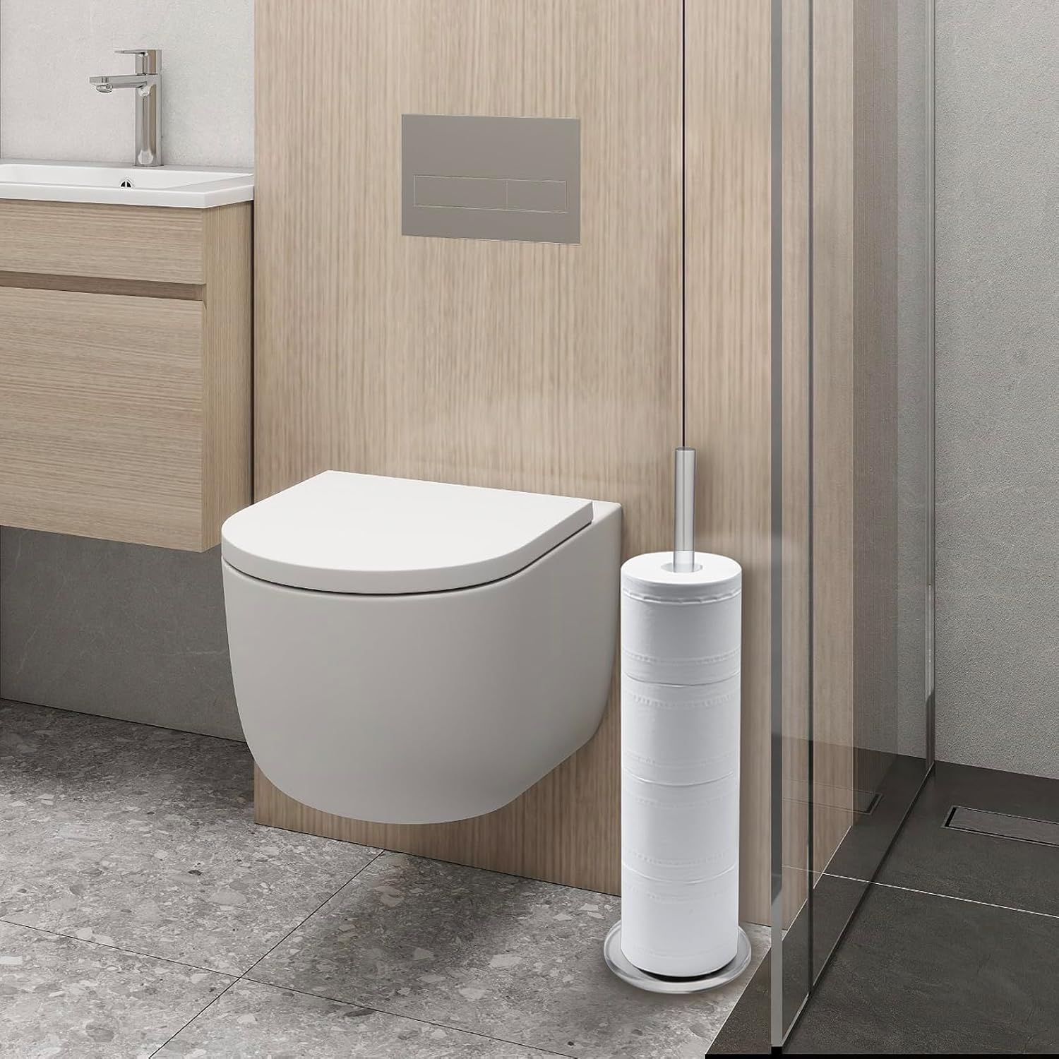 MyGift Freestanding Toilet Paper Holder Stand - Bathroom Toilet Paper Storage with Floor Standing Roll Dispenser