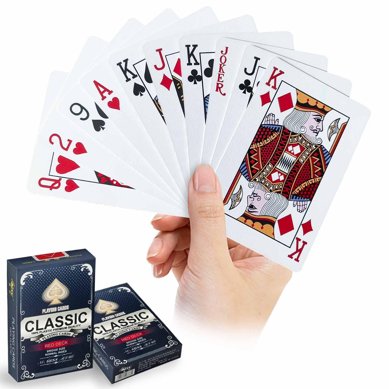 Red Plastic Playing Cards 2 Pack, Waterproof Poker Cards Professional, Deck of Cards, Standard Playing Card Decks for Texas, Go Fish, Hearts, Blackjack, Canasta Fun & Travel Card Games