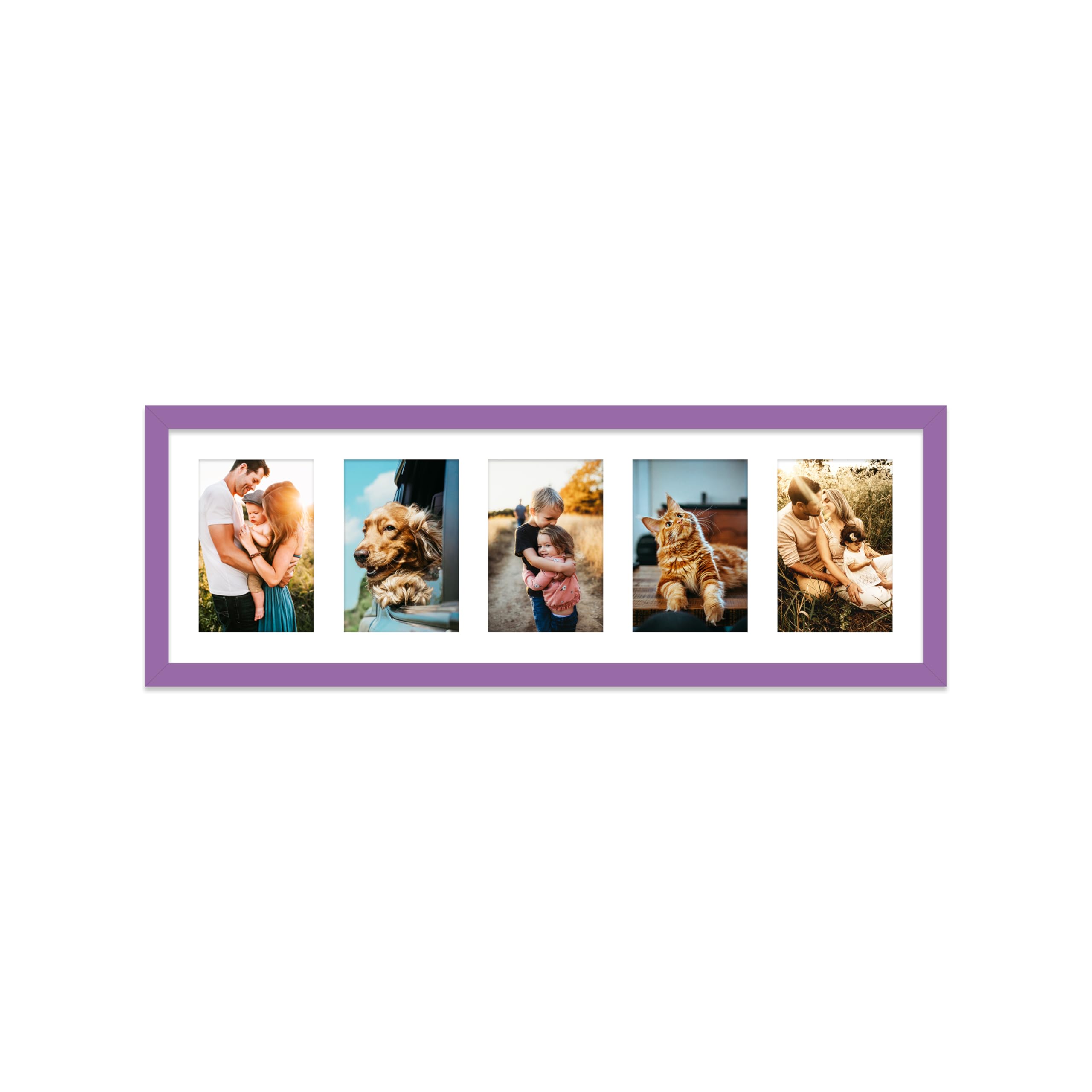 Purple Multi Photo Frame - Holds 5 x 6x4 Pictures, Family Collage Picture Frame for Wall Display, 8x26 Panoramic Frame Size, Pack of 1