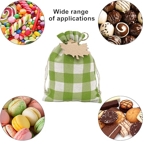 Miniatura 4 de Whaline Paquete de 25 bolsas de arpillera de otoño con tarjetas de arce, bolsas con cordón a cuadros, bolsas de regalo a cuadros de color otoño,