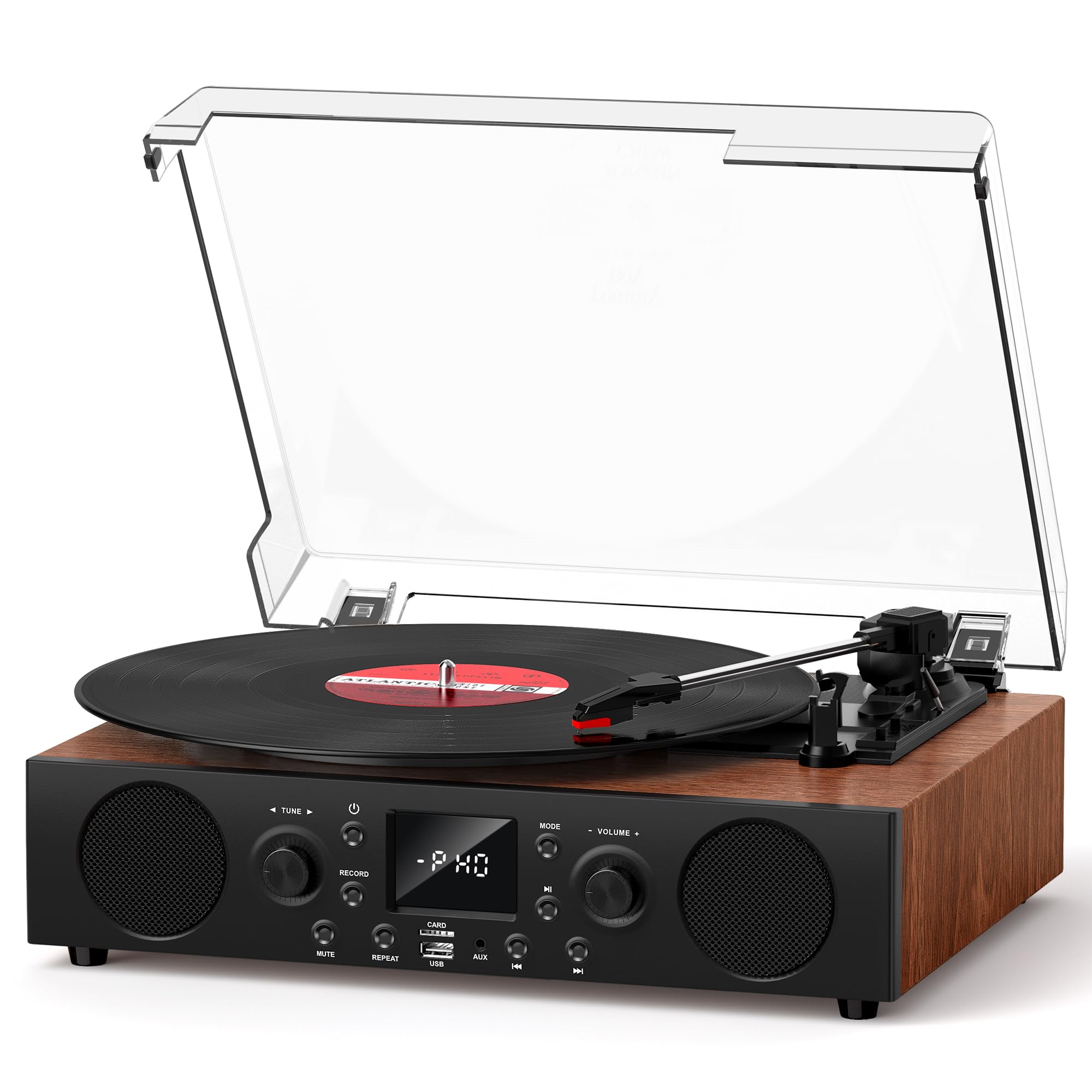 Giradischi in vinile con altoparlante integrato, giradischi Bluetooth con registrazione USB, giradischi vintage a 3 velocità con ricezione Bluetooth, radio FM, uscita RCA e AXU-in, lettore in vinile